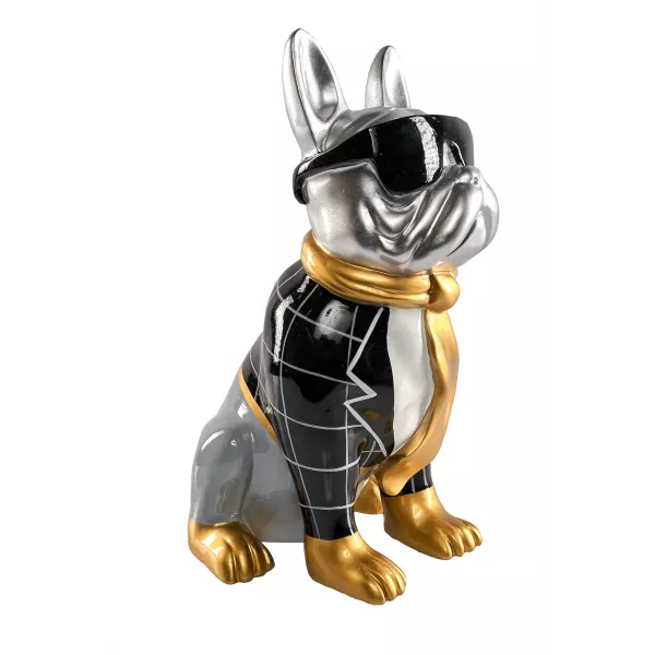 Statue résine décorative design CHIEN MAJORDOME (H36 cm) (Noir, gris, or)