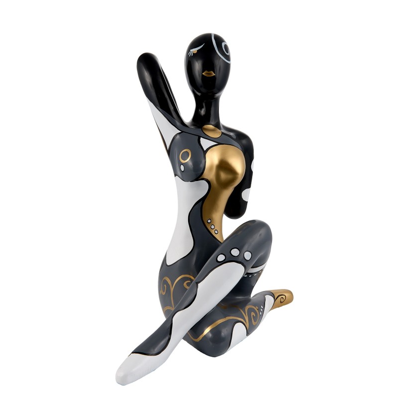 Statua decorativa in resina design WOMAN YOGA (H155 cm) (Nero, oro, bianco)