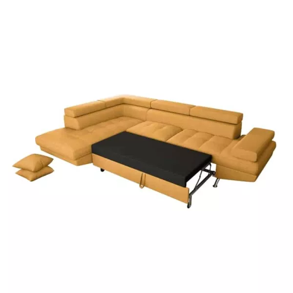 Canapé d'angle convertible 5 places tissu Angle Gauche RIO (Jaune ocre)