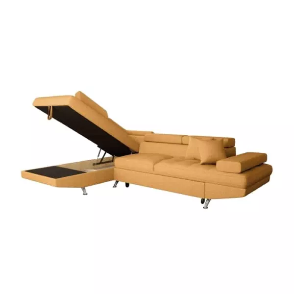 Canapé d'angle convertible 5 places tissu Angle Gauche RIO (Jaune ocre)