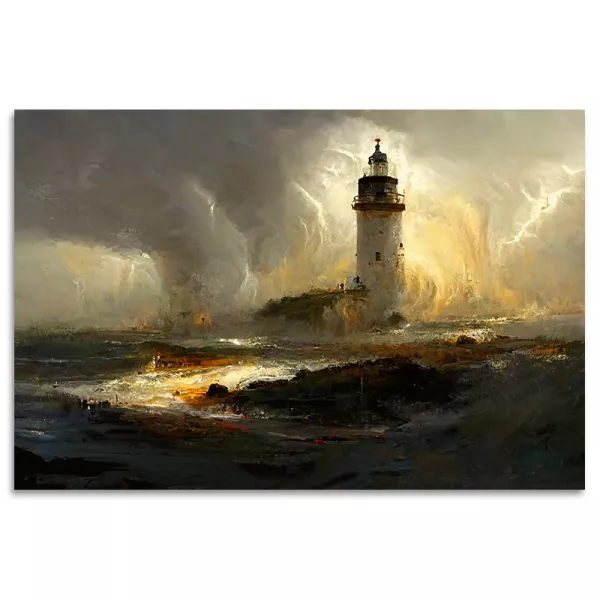 Tableau impression support métal Phare en mer (Multicolore)