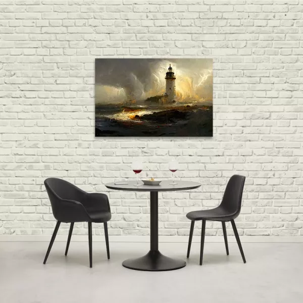 Tableau impression support métal Phare en mer (Multicolore)