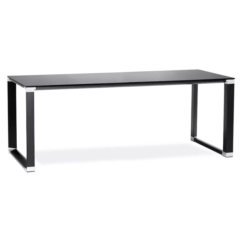 Bureau droit table de réunion design en verre trempé (200x100 cm) BOIN (noir)