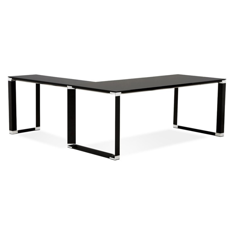 Bureau d'angle design en verre trempé (200x100 cm) MASTER - Angle réversible (noir)