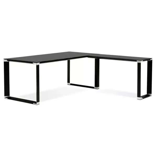 Bureau d'angle design en verre trempé (200x100 cm) MASTER - Angle réversible (noir)