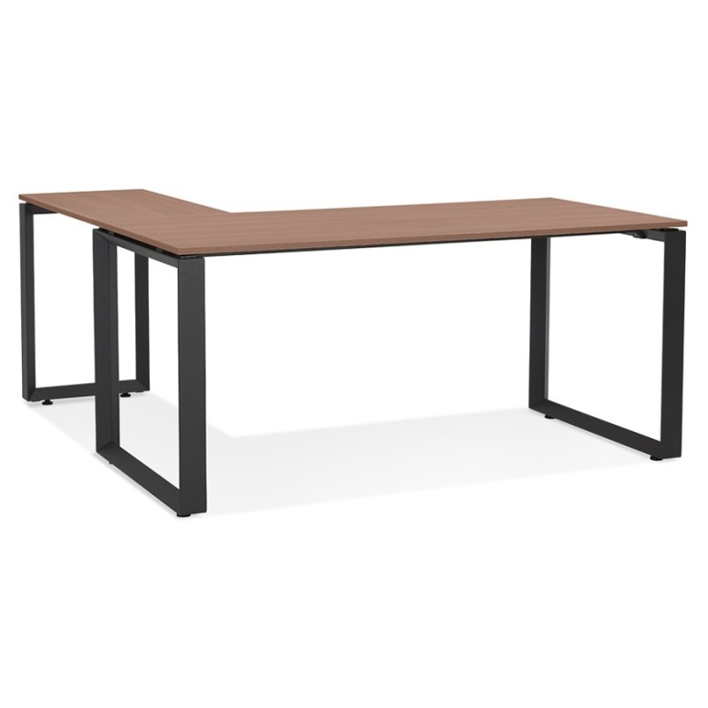 Bureau droit design en bois pieds noirs (160x170 cm) OSSIAN (finition noyer)