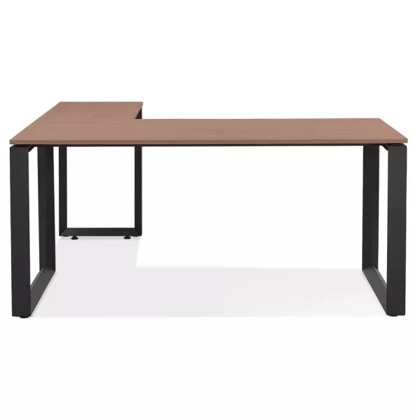 Bureau droit design en bois pieds noirs (160x170 cm) OSSIAN (finition noyer)