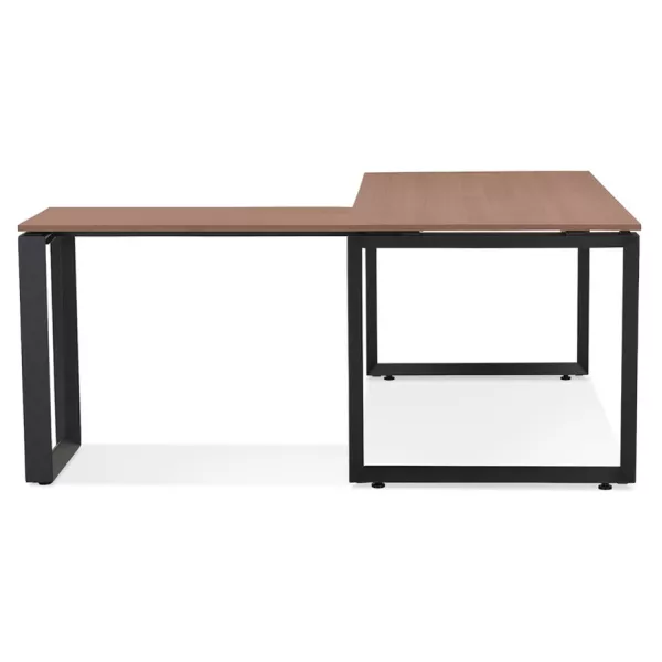 Bureau droit design en bois pieds noirs (160x170 cm) OSSIAN (finition noyer)