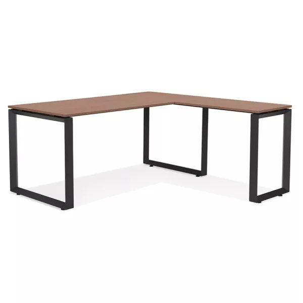 Bureau droit design en bois pieds noirs (160x170 cm) OSSIAN (finition noyer)