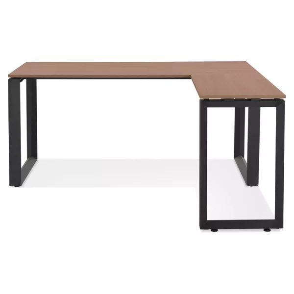 Bureau droit design en bois pieds noirs (160x170 cm) OSSIAN (finition noyer)