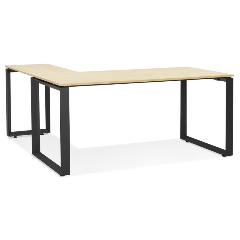 Bureau d'angle design en bois pieds noirs (160x170 cm) OSSIAN (finition naturel) à associer à Bureau Design Contemporain De Cuis