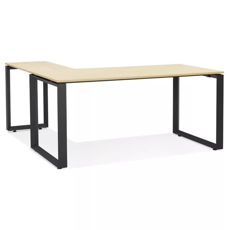 Design corner desk in wood black feet (160x170 cm) OSSIAN (natural finish) to associate with Scandinavian Contemporary Design Of