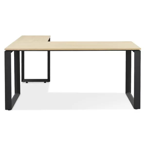 Bureau d'angle design en bois pieds noirs (160x170 cm) OSSIAN (finition naturel) à associer à Bureau Design Contemporain Rembour