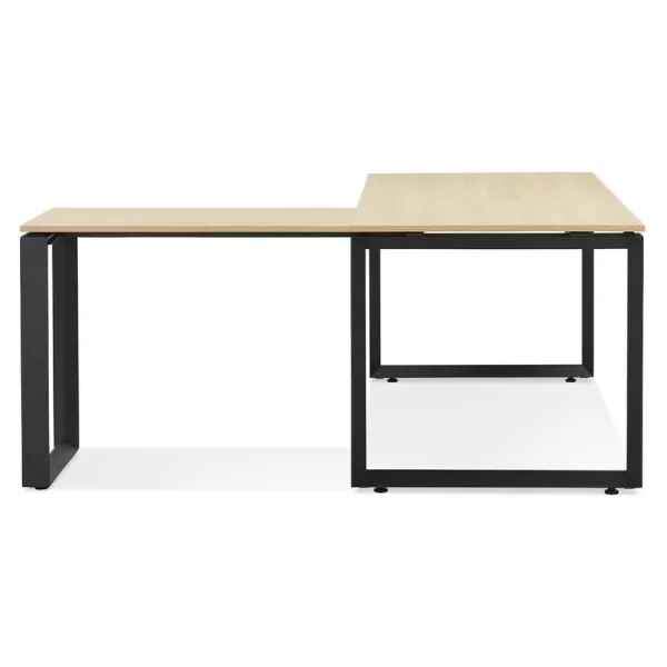 Bureau d'angle design en bois pieds noirs (160x170 cm) OSSIAN (finition naturel) à associer à Bureau Design Contemporain En Roti