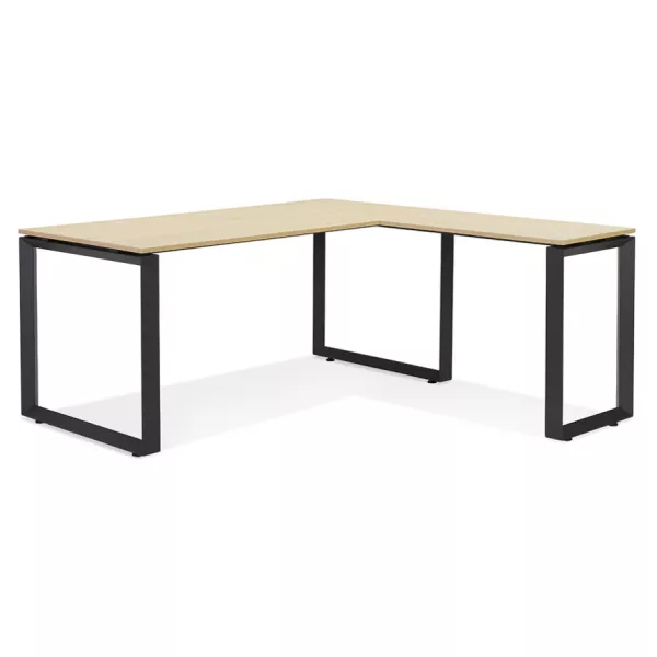 Design corner desk in wood black feet (160x170 cm) OSSIAN (natural finish) to associate with Contemporary Design Rattan Desk For