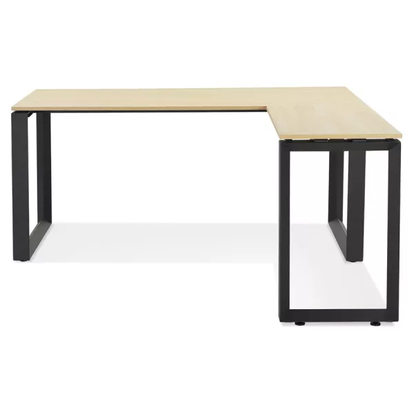 Bureau d'angle design en bois pieds noirs (160x170 cm) OSSIAN (finition naturel) à associer à Bureau Design Contemporain Avec Ac