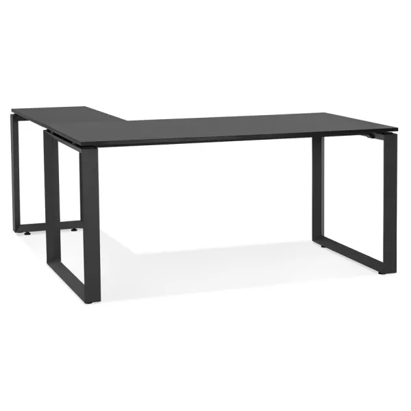 Bureau droit design en bois pieds noirs (160x170 cm) OSSIAN (finition noir)