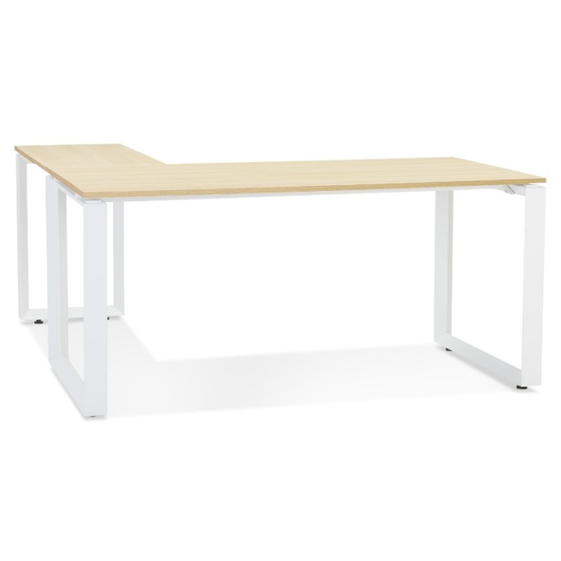 Design corner desk in wood white feet (160x170 cm) OSSIAN (natural finish) to associate with Stackable Contemporary Design Desk 