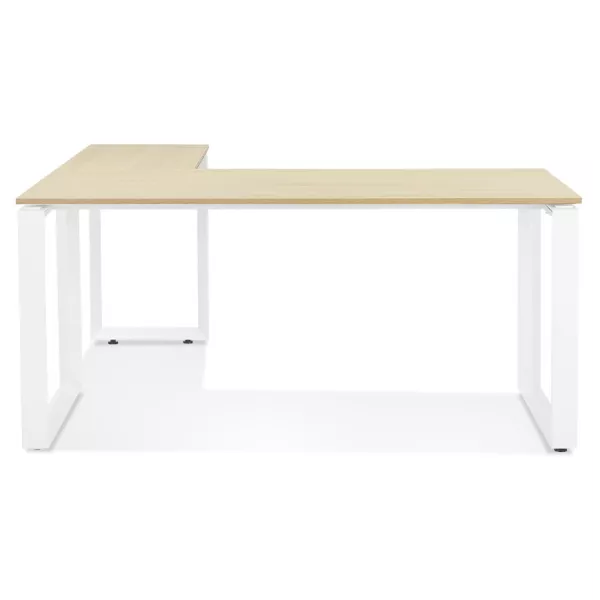 Bureau d'angle design en bois pieds blancs (160x170 cm) OSSIAN (finition naturel) à associer à Bureau Design Contemporain En Boi