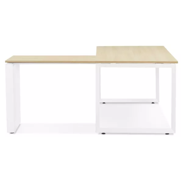 Bureau d'angle design en bois pieds blancs (160x170 cm) OSSIAN (finition naturel) à associer à Bureau Design Contemporain Confor