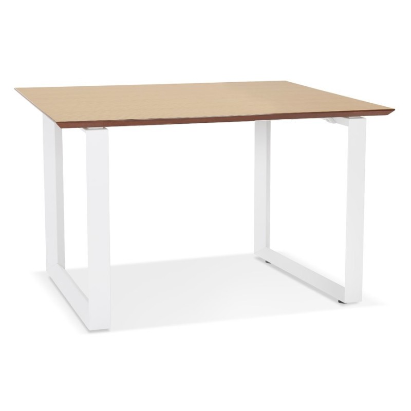 Bureau droit design en bois pieds blancs (70x130 cm) COBIE (finition naturel)