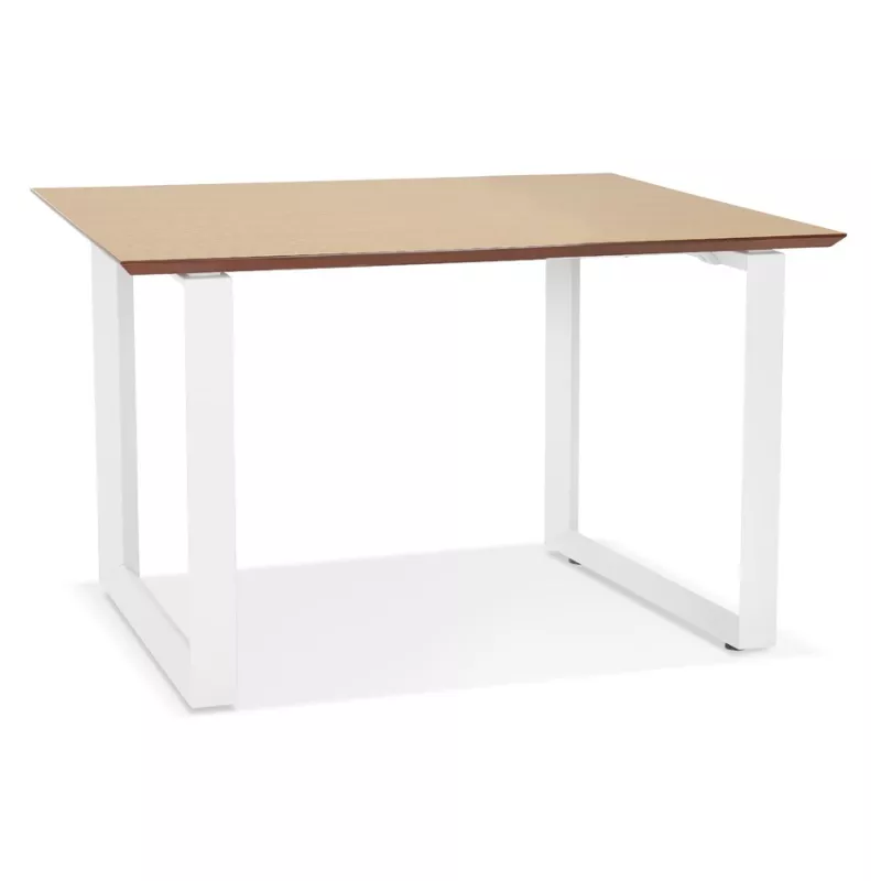 Bureau droit design en bois pieds blancs (70x130 cm) COBIE (finition naturel)