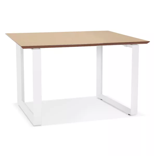 Bureau droit design en bois pieds blancs (70x130 cm) COBIE (finition naturel)