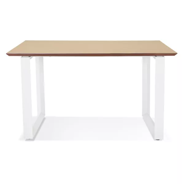 Bureau droit design en bois pieds blancs (70x130 cm) COBIE (finition naturel)