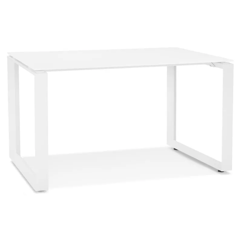 Bureau droit design en verre trempé pieds blancs (60x120 cm) OSSIAN (finition blanc)