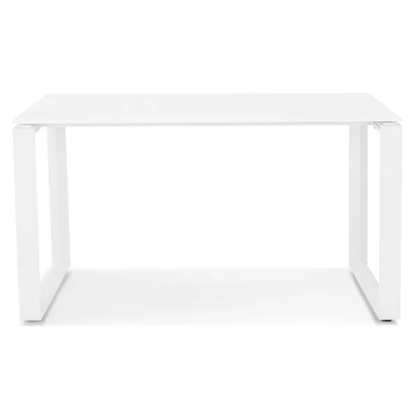 Bureau droit design en verre trempé pieds blancs (60x120 cm) OSSIAN (finition blanc)