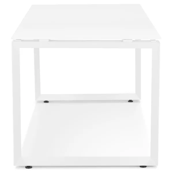 Bureau droit design en verre trempé pieds blancs (60x120 cm) OSSIAN (finition blanc)