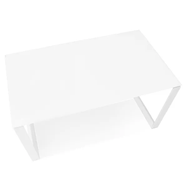 Bureau droit design en verre trempé pieds blancs (60x120 cm) OSSIAN (finition blanc)