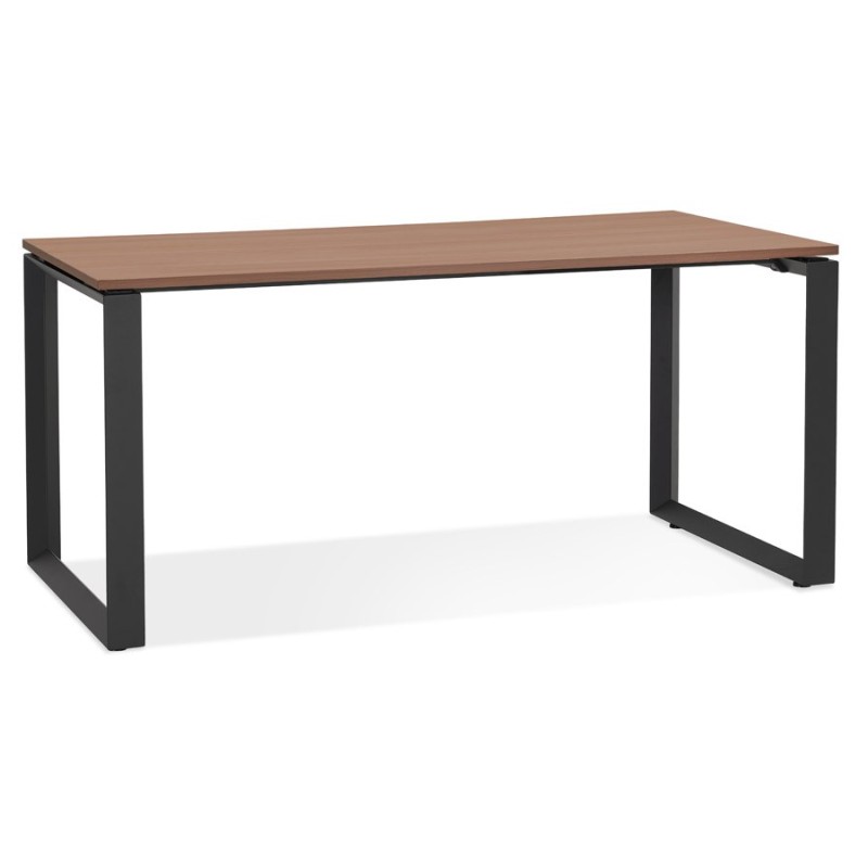 Bureau droit design en bois pieds noirs (80x160 cm) OSSIAN (finition noyer)