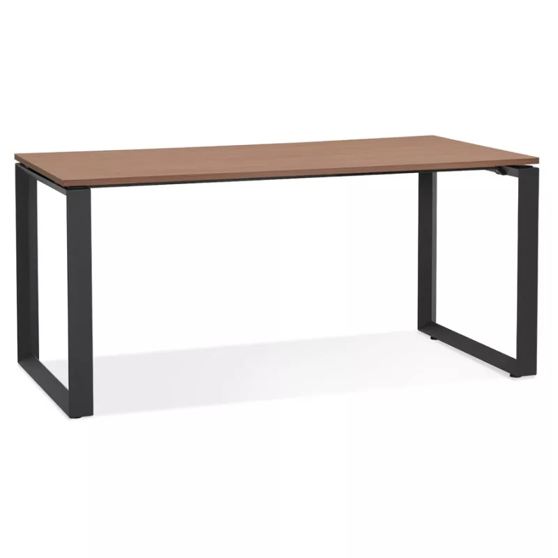 Bureau droit design en bois pieds noirs (80x160 cm) OSSIAN (finition noyer)