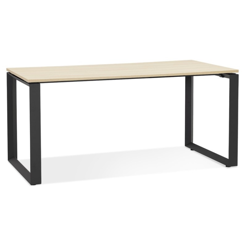 Bureau droit design en bois pieds noirs (80x160 cm) OSSIAN (finition naturel)