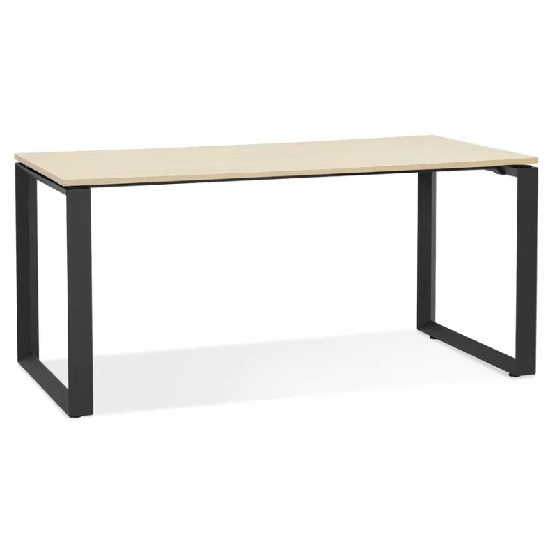 Bureau droit design en bois pieds noirs (80x160 cm) OSSIAN (finition naturel)