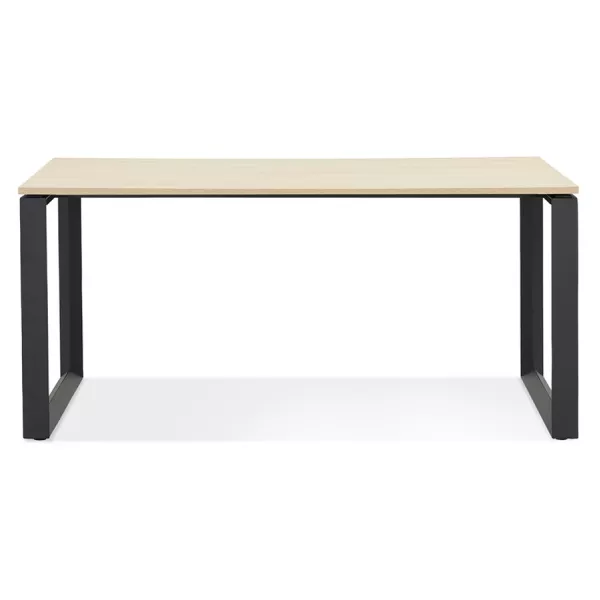 Bureau droit design en bois pieds noirs (80x160 cm) OSSIAN (finition naturel)