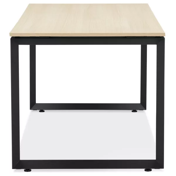 Bureau droit design en bois pieds noirs (80x160 cm) OSSIAN (finition naturel)