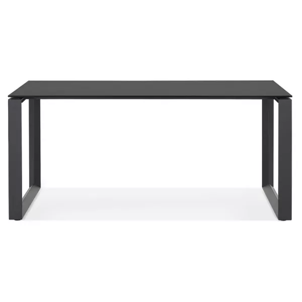 Bureau droit design en verre trempé pieds noirs (80x160 cm) OSSIAN (finition noir)