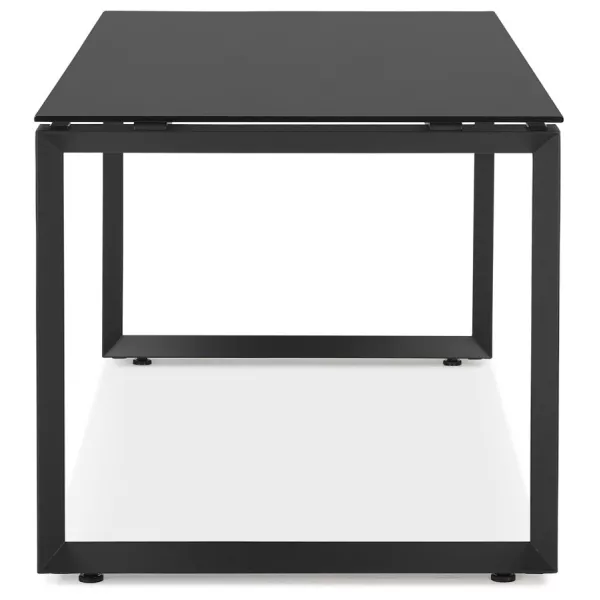 Bureau droit design en verre trempé pieds noirs (80x160 cm) OSSIAN (finition noir)