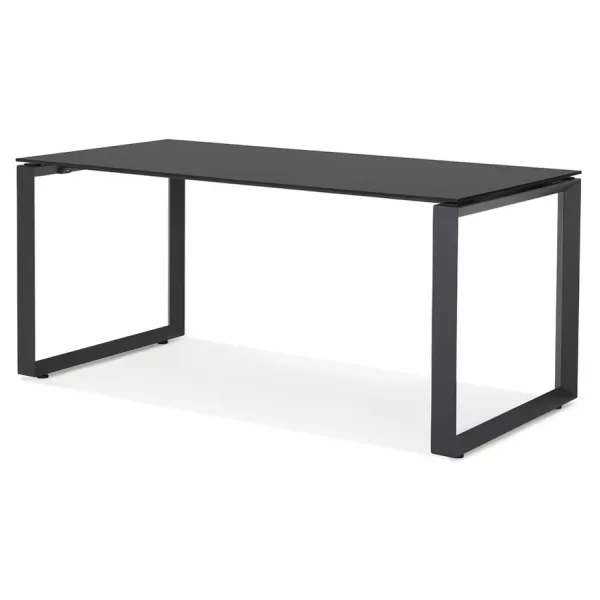 Bureau droit design en verre trempé pieds noirs (80x160 cm) OSSIAN (finition noir)