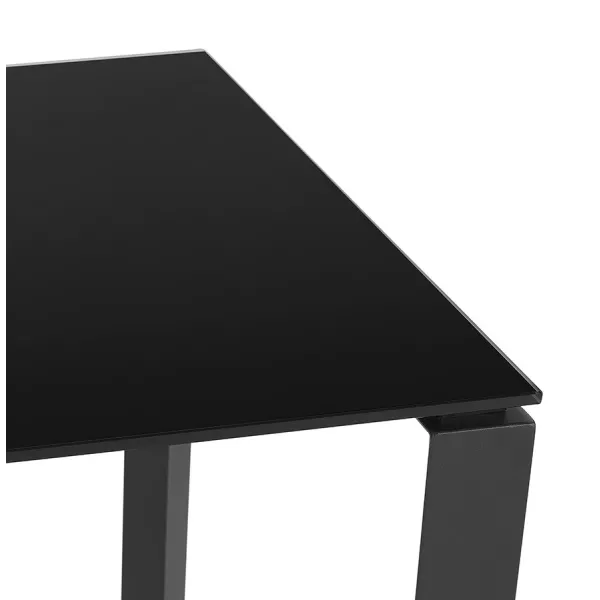 Bureau droit design en verre trempé pieds noirs (80x160 cm) OSSIAN (finition noir)