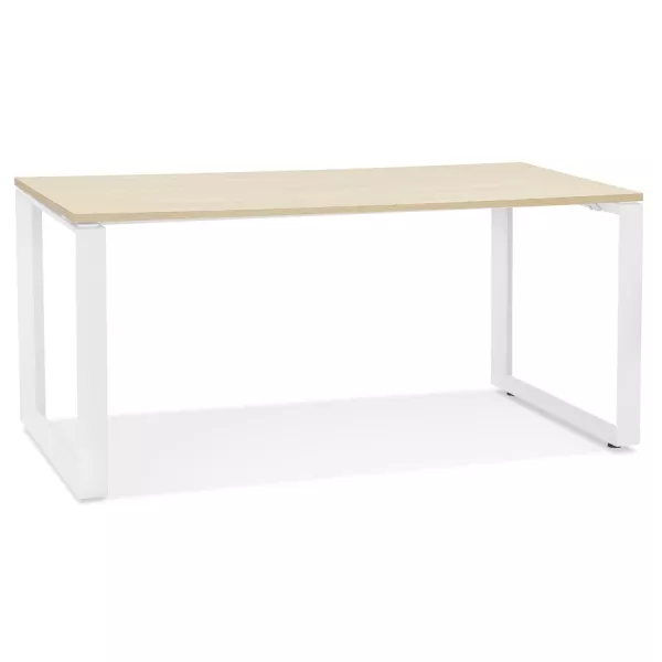 Bureau droit design en bois pieds blancs (80x160 cm) OSSIAN (finition naturel)