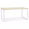 Bureau droit design en bois pieds blancs (80x160 cm) OSSIAN (finition naturel)