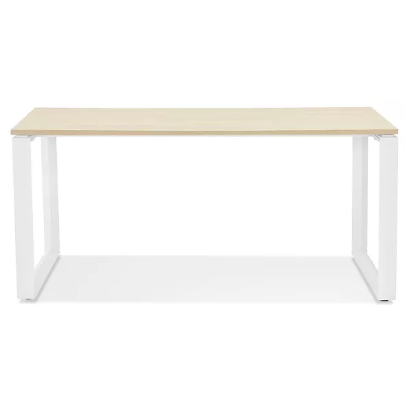 Bureau droit design en bois pieds blancs (80x160 cm) OSSIAN (finition naturel)