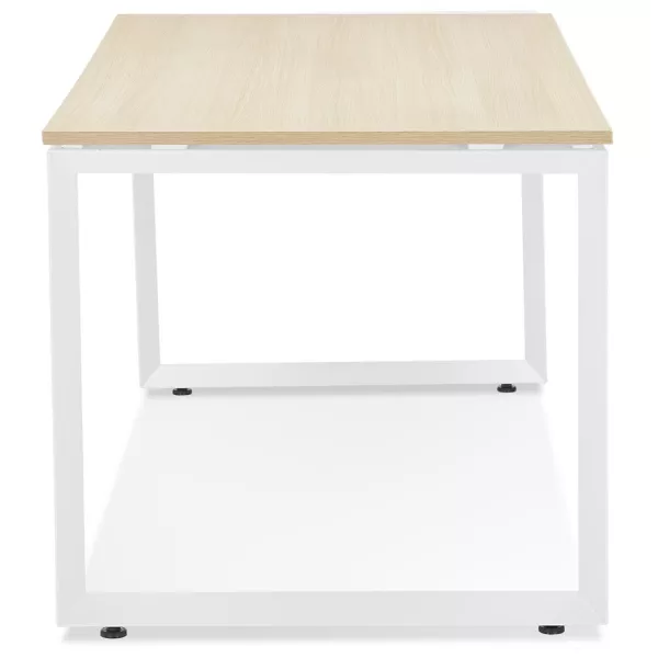 Bureau droit design en bois pieds blancs (80x160 cm) OSSIAN (finition naturel)