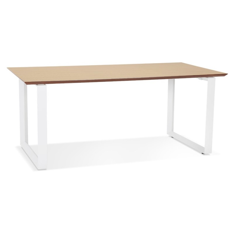 Bureau droit design en bois pieds blancs (90x180 cm) COBIE (finition naturel)