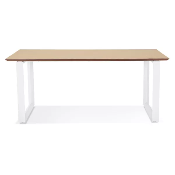 Bureau droit design en bois pieds blancs (90x180 cm) COBIE (finition naturel)