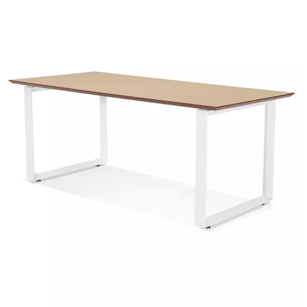 Bureau droit design en bois pieds blancs (90x180 cm) COBIE (finition naturel)