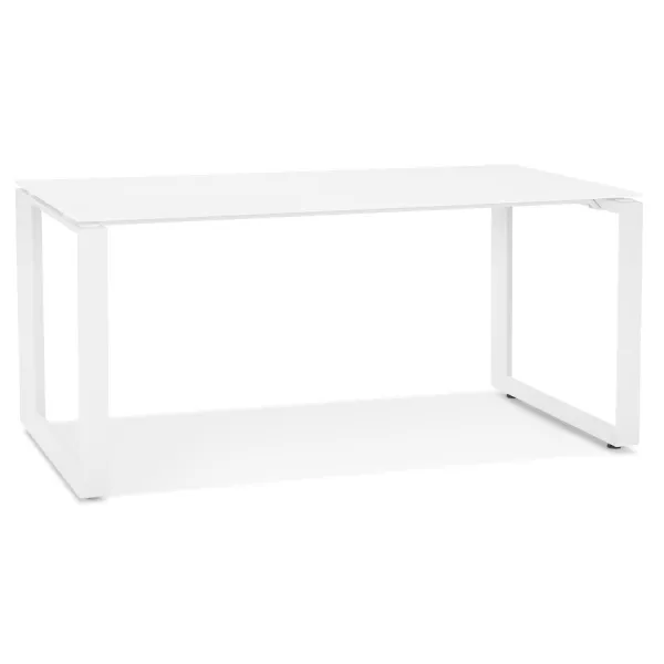 Bureau droit design en verre trempé pieds blancs (80x160 cm) OSSIAN (finition blanc)